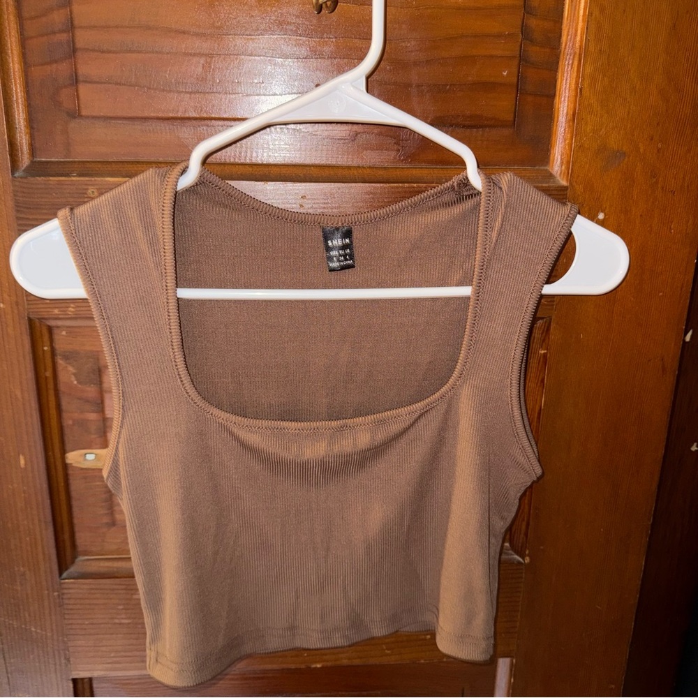 Brown Ribbed Crop Top